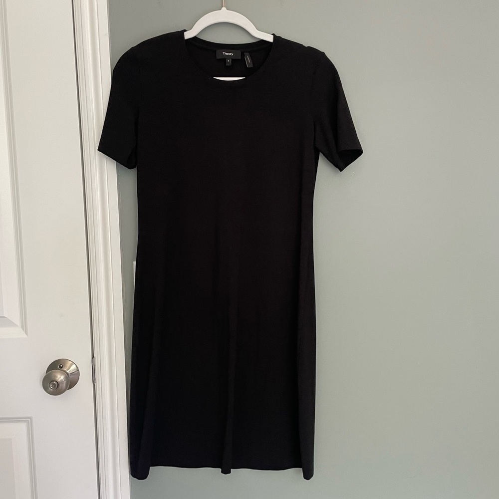Theory "Cherry B2" Black Cotton Modal Blend Minimalist Casual T Shirt Dress